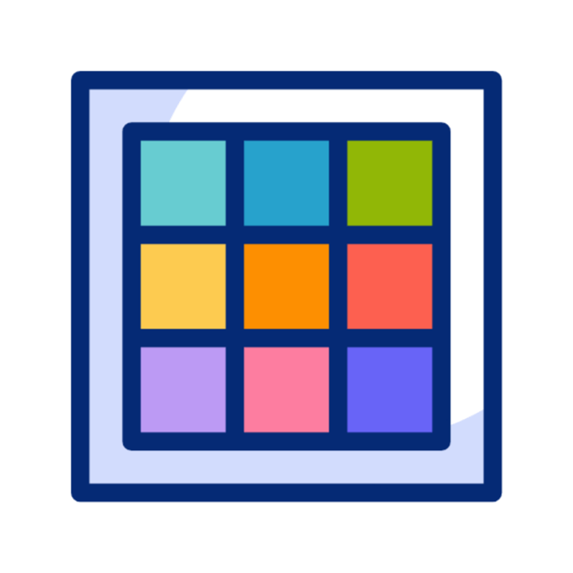 Grid of colorful squares with cursor pointer selecting one color, representing creativity, design and interactive learning activities.