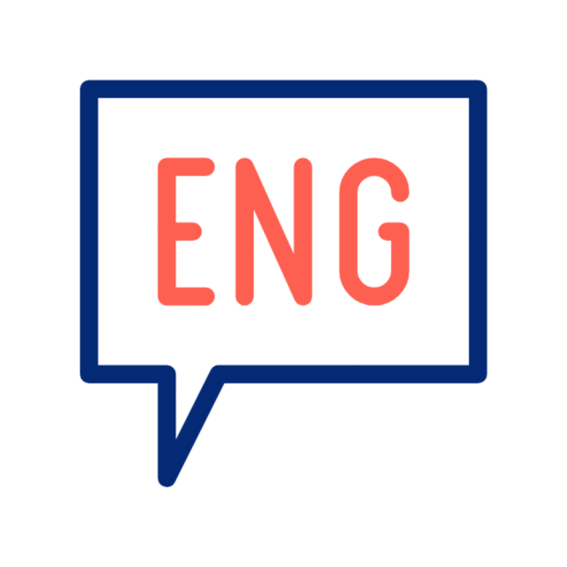Speech bubble icon with letters ENG inside, representing English language learning and communication skills development.