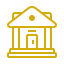 Line icon of a school building with pillars and roof, representing educational infrastructure and modern campus facilities for students.