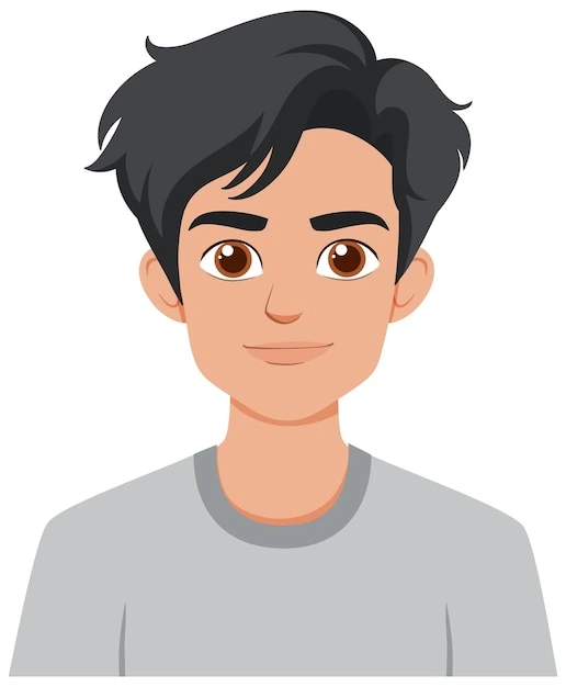 Illustration of smiling young man with short hair wearing a casual shirt, representing a student avatar for school and education design use.